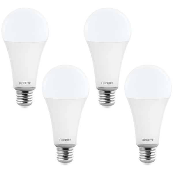 300W Equivalent, A23 LED A-Style Bulb, 4000LM, Dimmable, 3000K, E26, CRI80, 120V, Damp Rated Shatter-Proof, UL 4-Pack