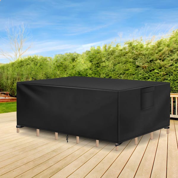 Black Premium Waterproof Patio Furniture Cover Courtyard Garden Table, Chair Set Cover 110 in. L x 84 in. W x 28 in. H