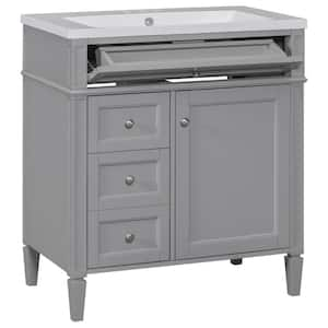 Ami 30 in. W x 18 in. D x 33 in. H Single Sink Freestanding Bath Vanity in Gray with White Resin Top (Tip-Out Drawer)