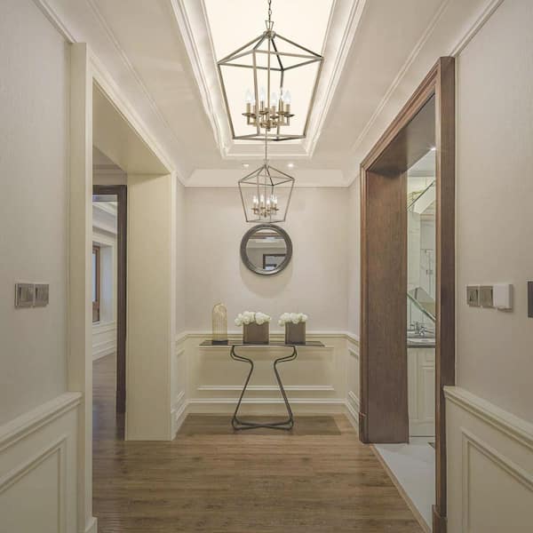 6-Light Chandelier Golden Finish Chandelier with Steel Cage Shade, 6*E12