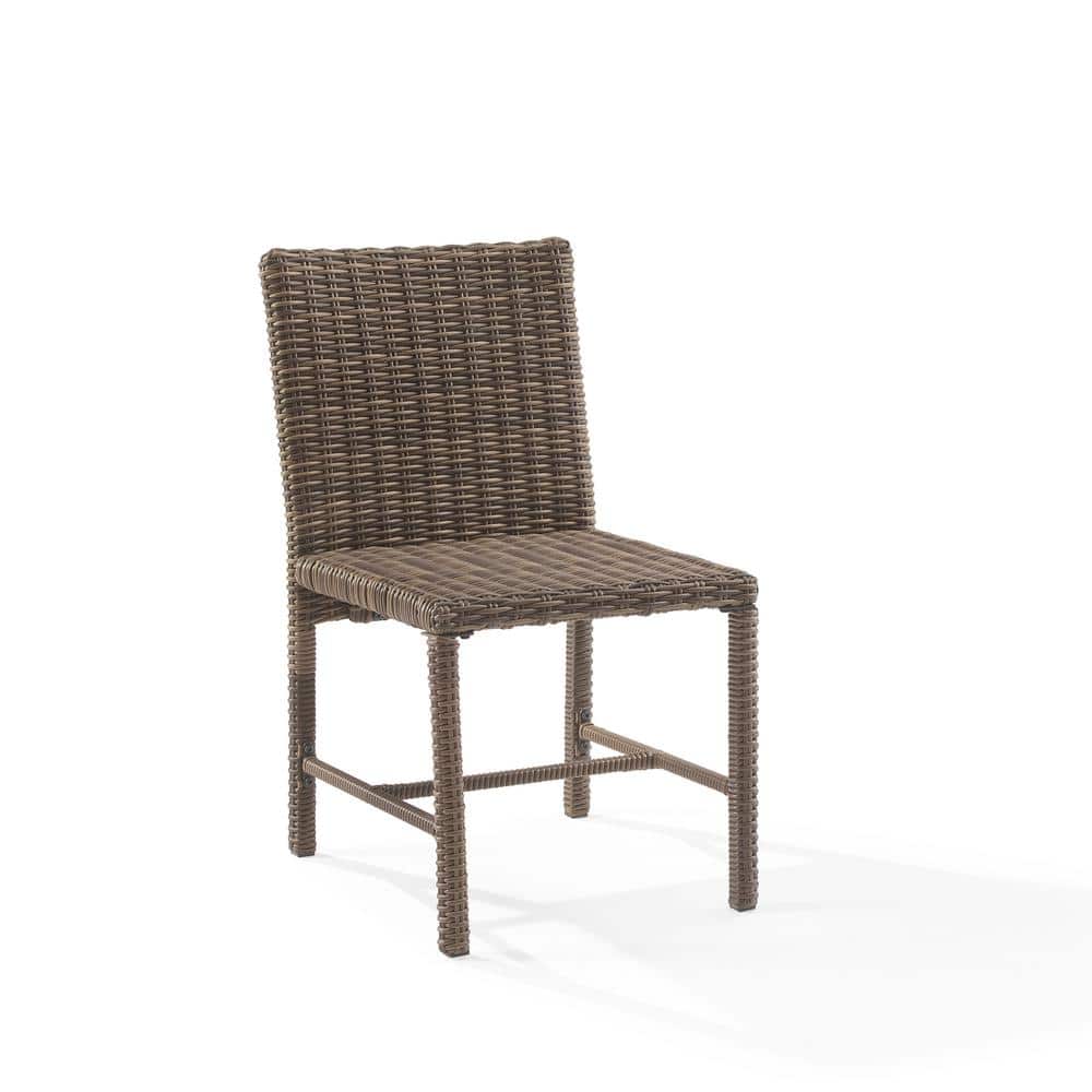 Bradenton Weathered Brown Wicker Outdoor Dining Chairs with Sand Cushions