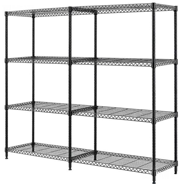 Black 4-Tier Adjustable Wire Storage Shelving, Total 1200 lbs. Capacity