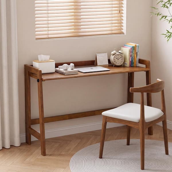 Modern 49.21 in. Walnut Finish Wood Foldable Writing Desk with Cable Management Groove