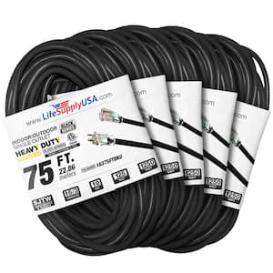 75 ft. 16-Gauge/3-Conductors SJTW Indoor/Outdoor Extension Cord with Lighted End Black (5-Pack)