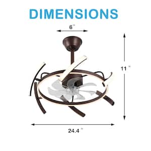 Meyer 24 in. Indoor Brown 6 DIY Shapes Smart Ceiling Fan with Remote Futuristic UFO Design 6-Speed LED Fan lights