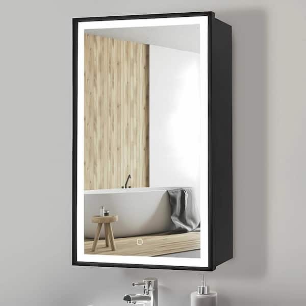 24 in. W x 30 in. H Rectangular Black Aluminum and Iron Recessed/Surface Mount LED Anti Fog Medicine Cabinet with Mirror