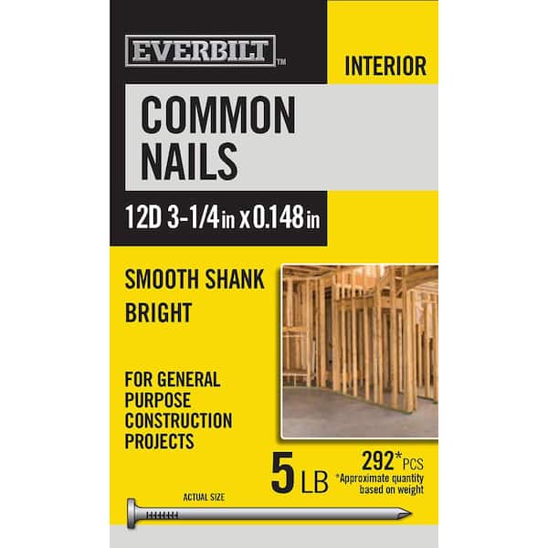 Everbilt 12D 3-1/4 in. Common Nails Bright 5 lb (Approximately 292 Pieces)