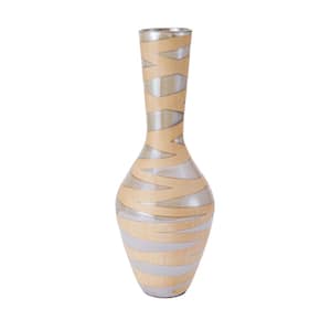 Ceramic Striped Vase For use with Faux or Dried Flowers, 6.69 x 6.69 x 18.11 in.