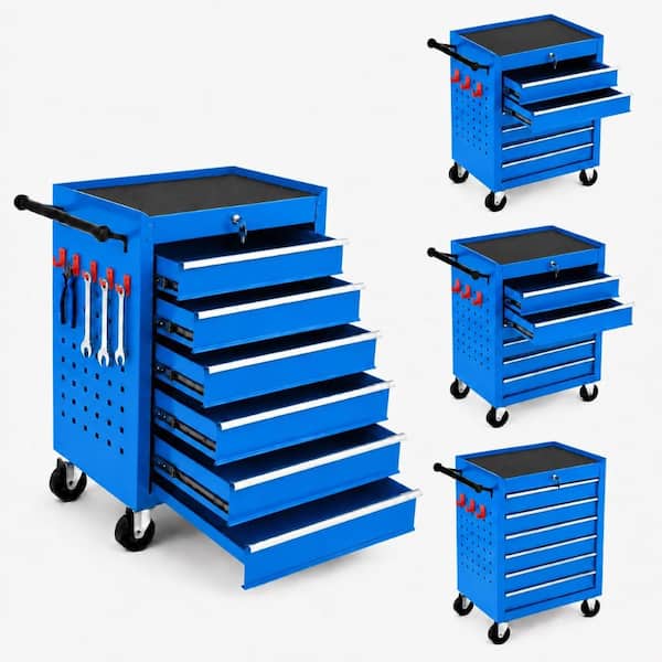 24 Inch 6‑Drawer Lockable Rolling Tool Chest with Wheels, Portable Storage Cabinet for Garage Workshop, Blue