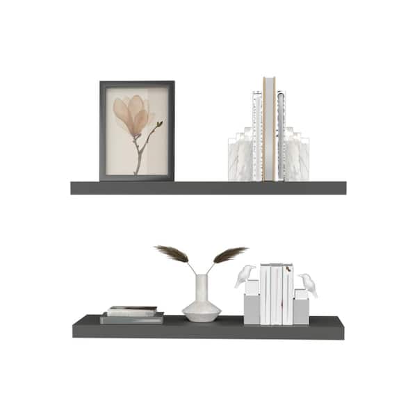 New (Set of 2) Gray 31.5 in. W x 9.8 in. D Wide Floating Decorative Wall Shelf : Sleek and Modern Space-Saving Design