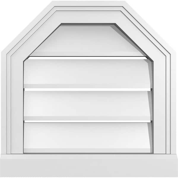Ekena Millwork 16" x 16" Octagonal Top Surface Mount PVC Gable Vent: Functional with Brickmould Sill Frame