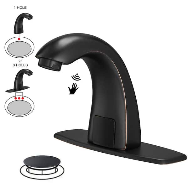 BWE DC Powered Commercial Touchless Single Hole Bathroom Faucet With Pop Up Drain in Oil Rubbed Bronze