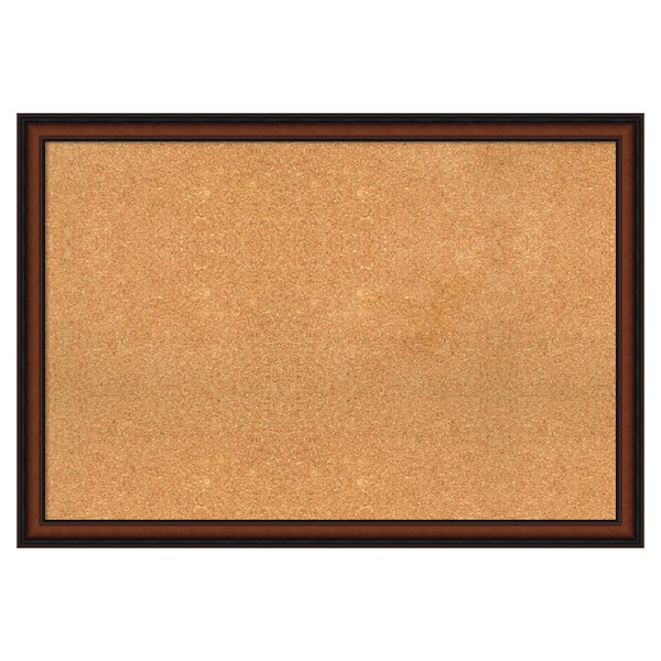 Amanti Art Cyprus Walnut Narrow Wood Framed Natural Corkboard 39 in. x 27 in. Bulletin Board Memo Board