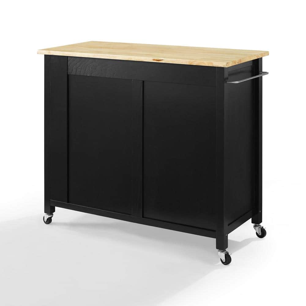 Savannah Transitional Black Wood Kitchen Cart with Spice Rack and Storage