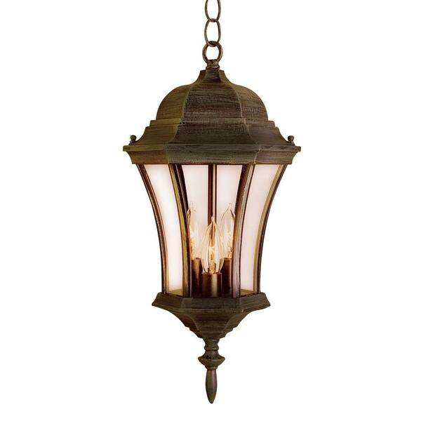 Bel Air Lighting Cabernet Collection 3-Light Hanging Outdoor Rust Lantern with Clear Curved Shade
