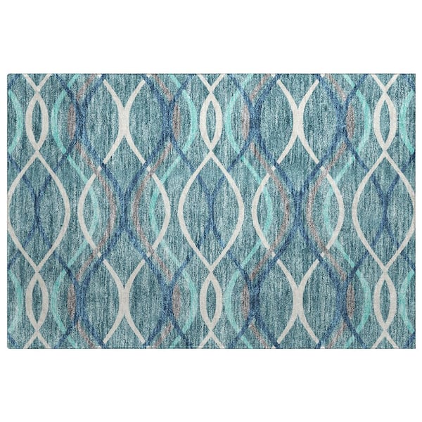 Dream Shag Premium Machine Washable Abstract ADS757 Teal 3 ft. x 4 ft. Area Rug