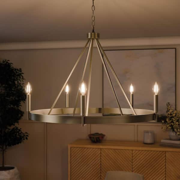 Aleswith Collection 32 in. 5-Light Aged Bronze Farmhouse Chandelier for Dining Room, Great Room and amp, Living Room