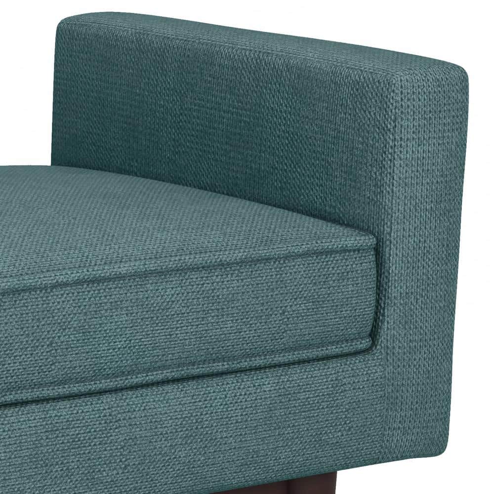 Scott Smoky Teal Linen Upholstered Footstool with Wood Base
