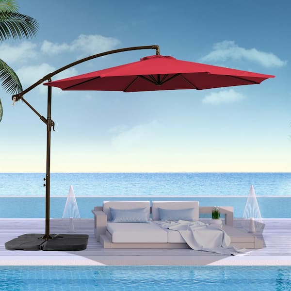 JEAREY 120 in. Innovative Tilt Design Offset Cantilever Umbrella in Red