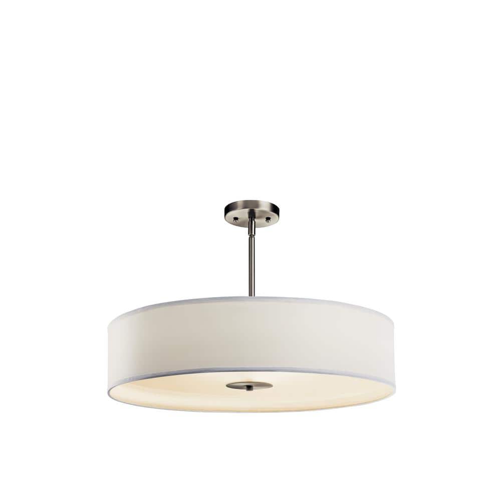 24" Brushed Nickel Drum Ceiling Light with White Shade