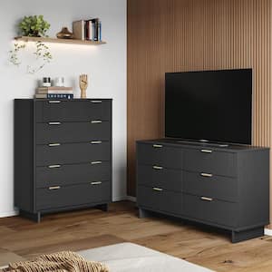 Granville Dark Grey 5-Drawer 37.8 in. W Tall Chest and 6-Drawer 55.04 in. W Double Dresser (Set of 2)