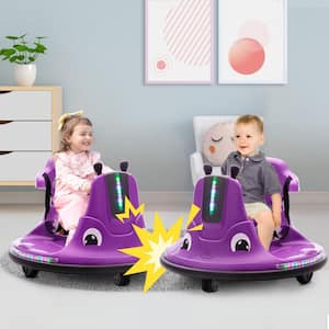 12-Volt Kids Ride on Bumper Car with Remote Control and LED Light, Purple