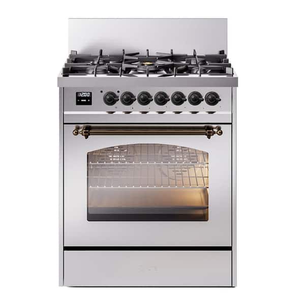 Nostalgie II 30 in. Dual Fuel Natural Gas Range with 5 Burners, Burnished Trim in Stainless Steel