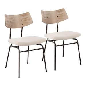 Walker Cream Noise Fabric & Brown Metal with White Washed Wood Side Dining Chair (Set of 2)