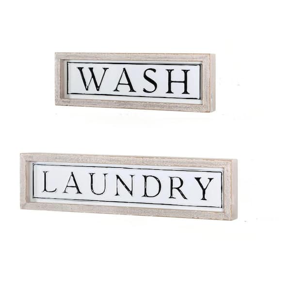 HOMZENE 10.51 in. x 1.38 in. Metal Wall Decoration Laundry Room For Home Apartment-Wash/ Dry/ Fold/ Laundry Sign, Set of 4