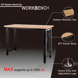 48 in. Adjustable Height Wood Top Workbench Table in Black