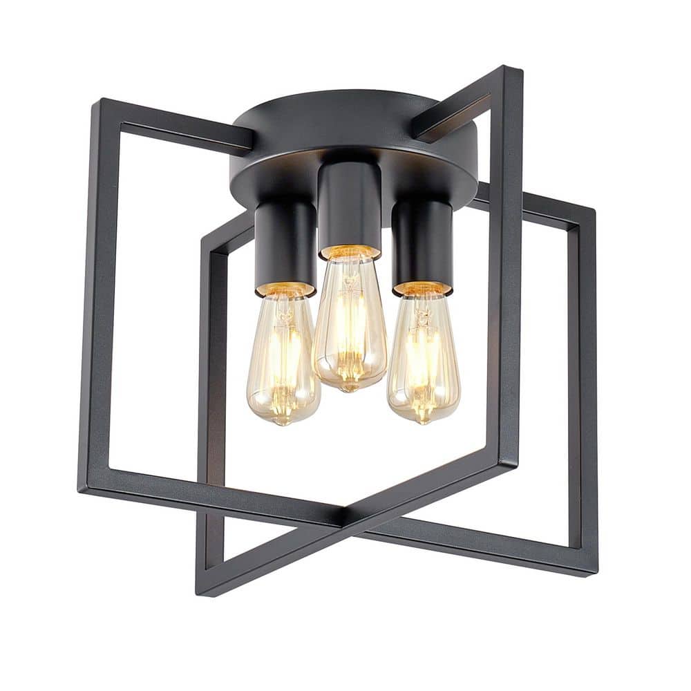 3-Light Black Semi Flush Mount Ceiling Light, Modern Geometric Metal Cage Ceiling Fixture for Bedroom LivingRoomEntryway price history on PriceWatchPro
