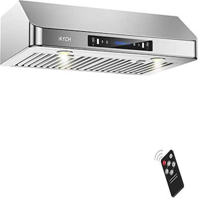 IKTCH 30 in. 900 CFM Ducted Insert with LED 4 Speed Gesture Sensing and Touch Control Panel Range Hood in Stainless Steel