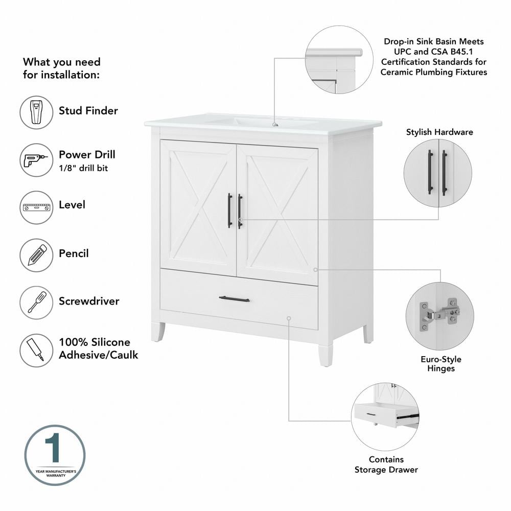 White Ash Engineered Wood Bathroom Vanity Sink with Mirror