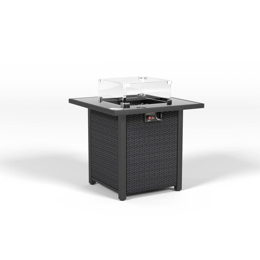28 in. Propane Fire Pit Table with Glass Draft Shield and Tempered Glass Ta