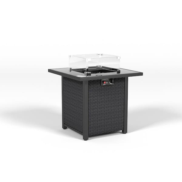 Unbranded 28 in. Propane Fire Pit Table with Glass Draft Shield and Tempered Glass Tabletop, 50000 BTU Gas Fire Pit