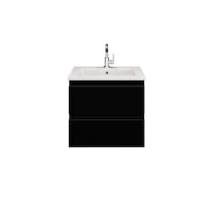 Salt 24 in. W x 20 in. D Bath Vanity in Glossy Black with Acrylic Vanity Top in White with White Basin