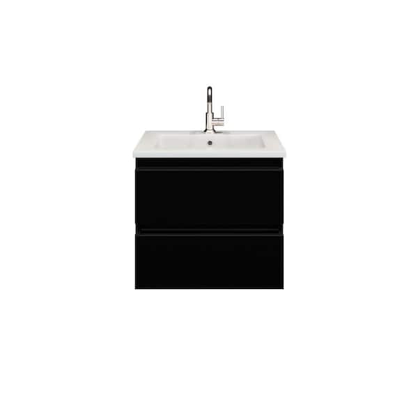 VOLPA USA AMERICAN CRAFTED VANITIES Salt 24 in. W x 20 in. D Bath Vanity in Glossy Black with Acrylic Vanity Top in White with White Basin