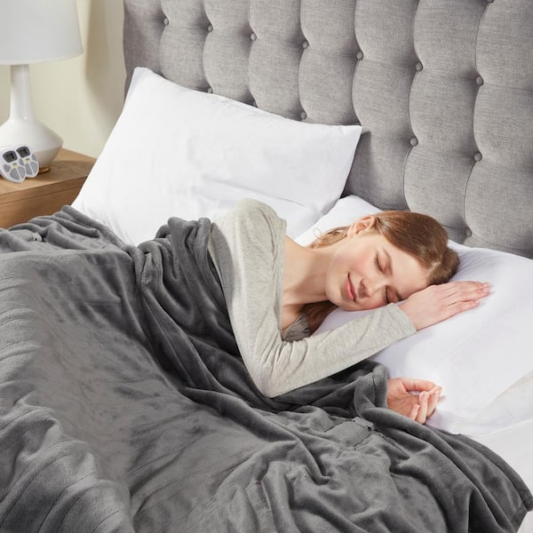 Plush Dark Grey Plush Queen Electric Blanket