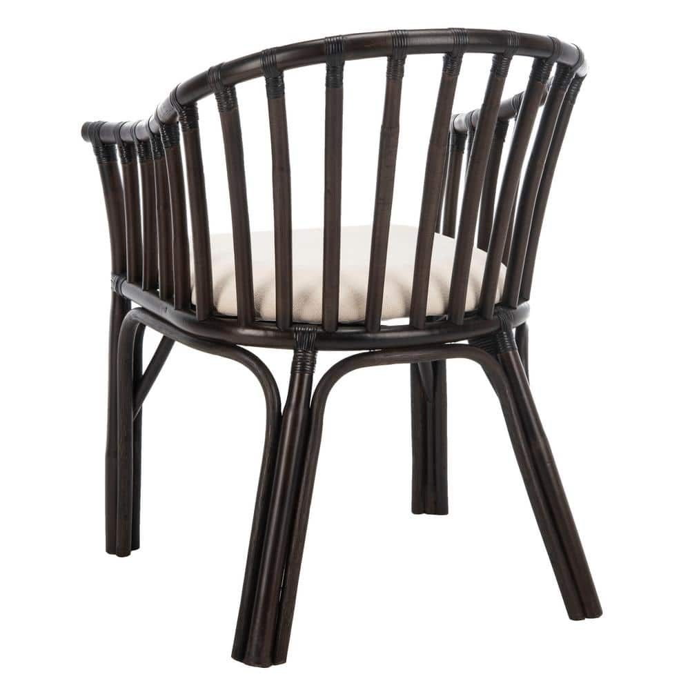 Transitional Gino Arm Chair in Dark Brown with White Cotton Cushion