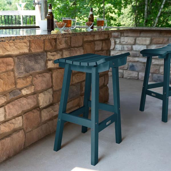 Highwood Summit Square Nantucket Blue Recycled Plastic Bar Height Outdoor Bar Stool