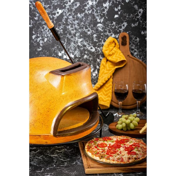 Ravenna Pottery 22 in. Clay Brick Style Round Smooth Wood Burning Outdoor  Pizza Oven in Yellow WRPO-003 - The Home Depot