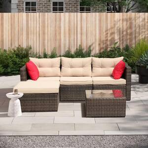 Brown 5-Piece Wicker Patio Conversation Sectional Seating Set