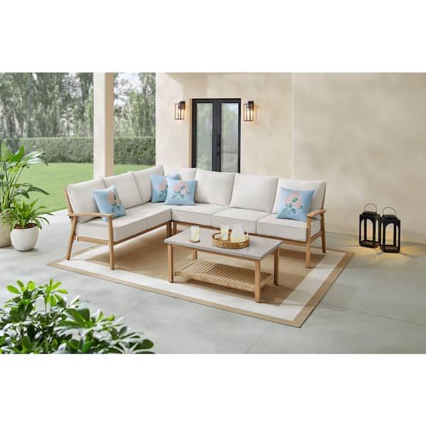 West Haven 5-Piece Wicker Outdoor Sectional Set with CushionGuard Almond Cushions