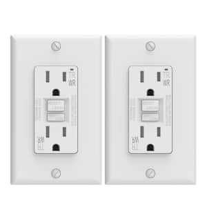 White 15 Amp 125-Volt Tamper Resistant/Weather Resistant Duplex Self-Test GFCI Outlet, with Wall Plate (2-Pack)