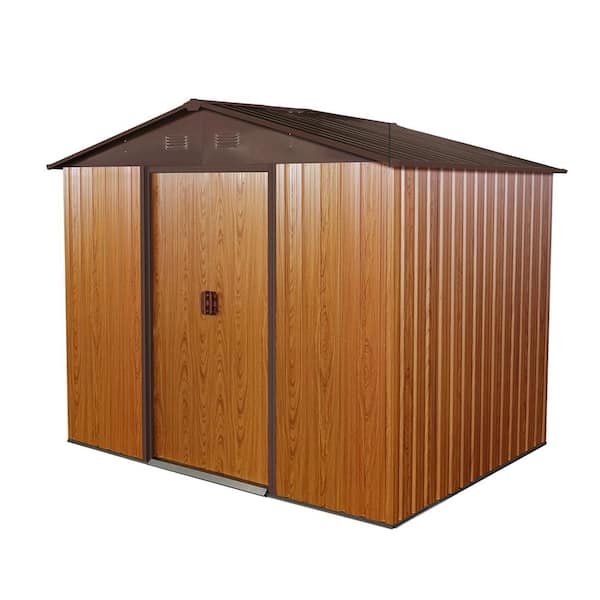 8 ft. W x 6 ft. D Brown Metal Storage Shed with Doors and Floor Base for Patio (48 sq. ft.)