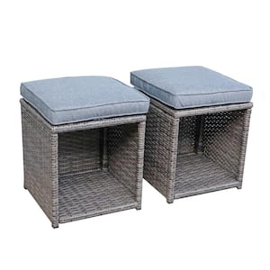 JOIVI Gray Aluminum Outdoor Patio Ottoman with Gray Cushions (2-Piece)