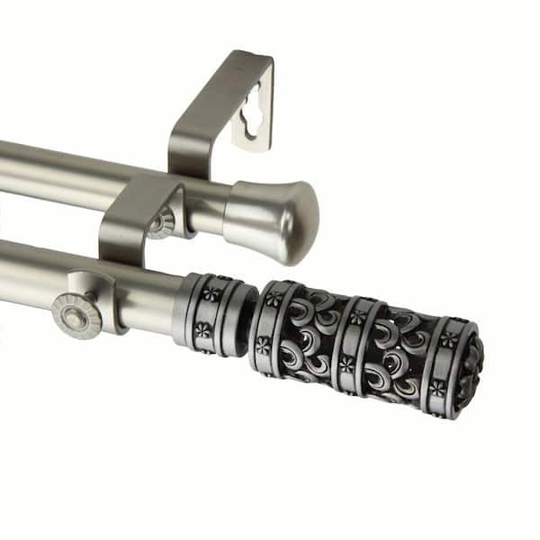 Rod Desyne 28 in. - 48 in. Telescoping Double Curtain Rod Kit in Satin Nickel with Whirl Finial