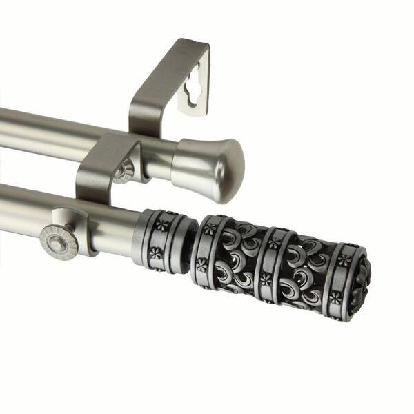 Rod Desyne 120 in. - 170 in. Telescoping Double Curtain Rod Kit in Satin Nickel with Whirl Finial