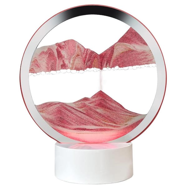Afoxsos Pink 3D Hourglass Color Quicksand Moving Sand Art Liquid Motion with Light White Wooden Base for Tabletop, Desk Decor