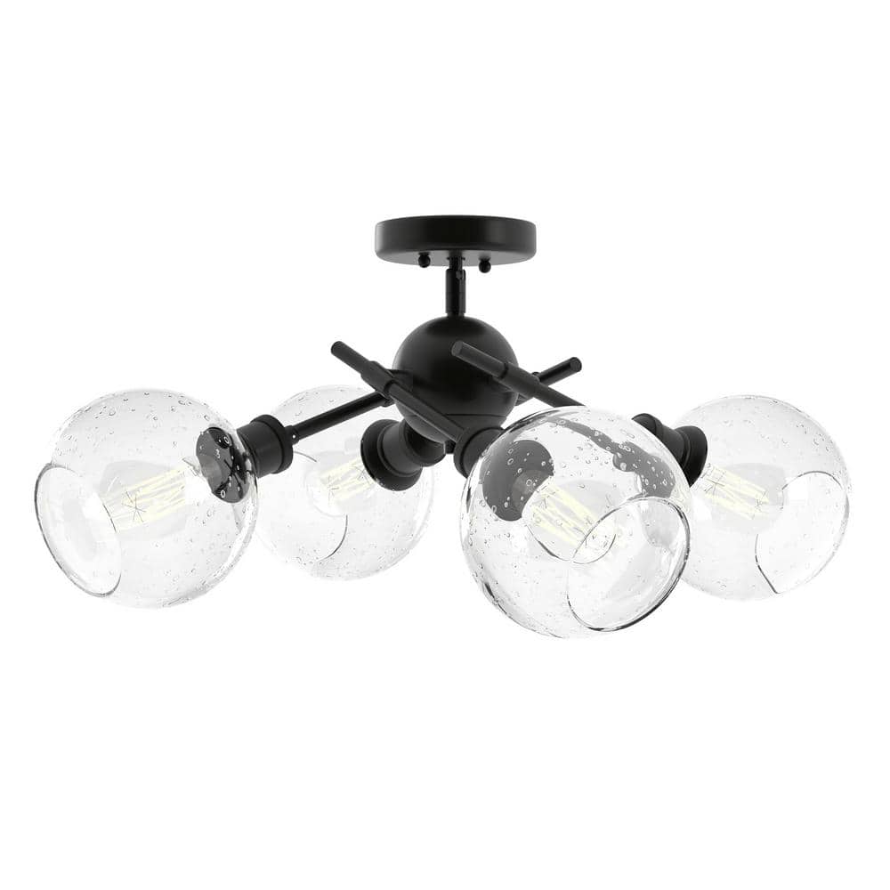 Axel Matte Black Semi-Flush Mount with Seeded Glass Globe Shades